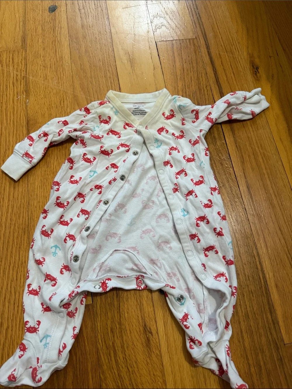 Carter's White Footed One-Piece with Red Crab and Light Blue Anchors